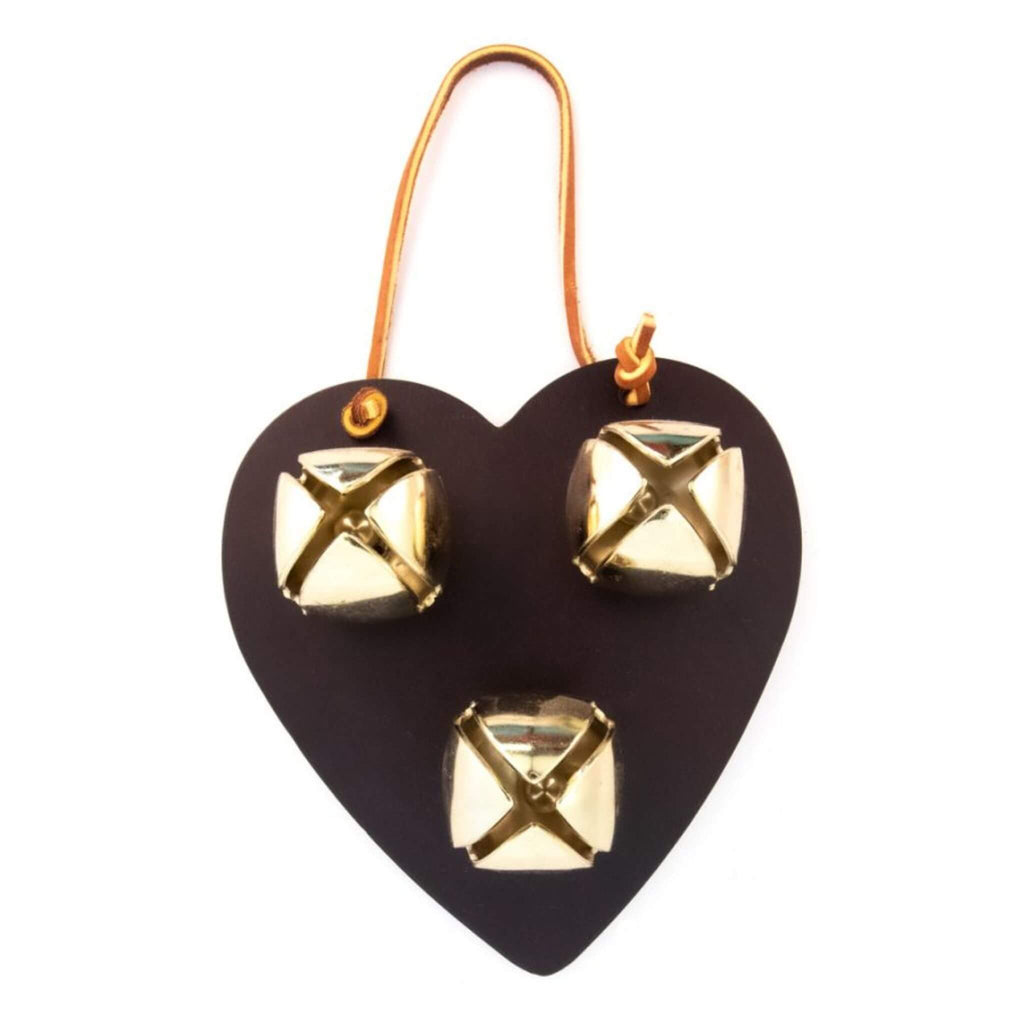 Bell Door Hanger - Burgundy Leather Heart with Brass Bells