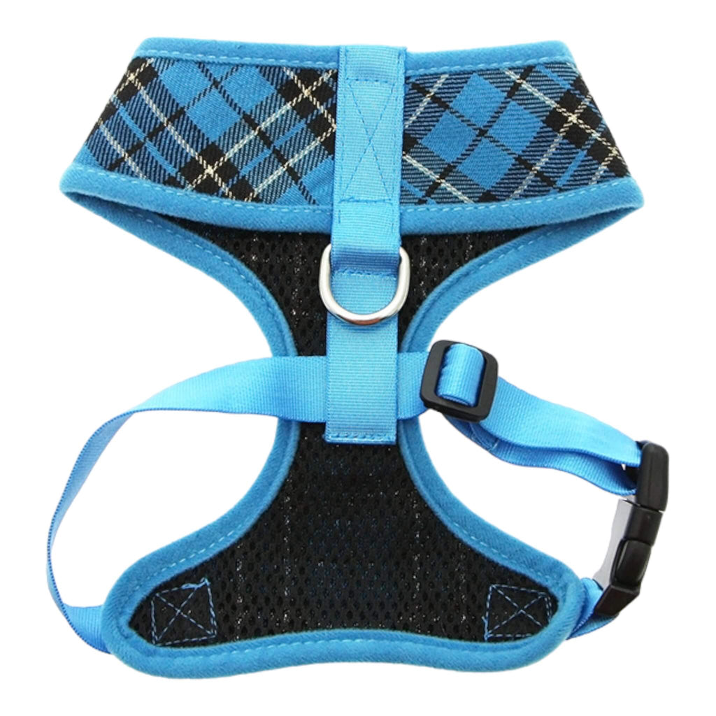 Blue Tartan Dog Harness - underside view