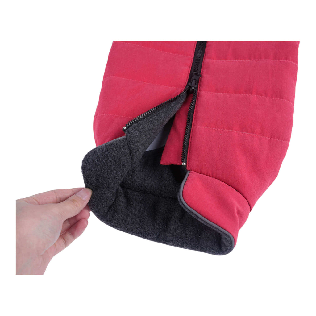 Cheshire Step-In Dog Coat features a zippered back closure