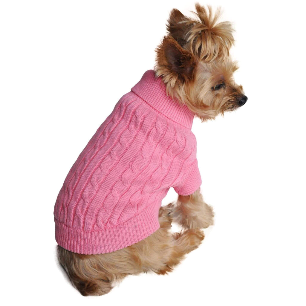 Combed Cotton Cable Knit Dog Sweater in Candy Pink