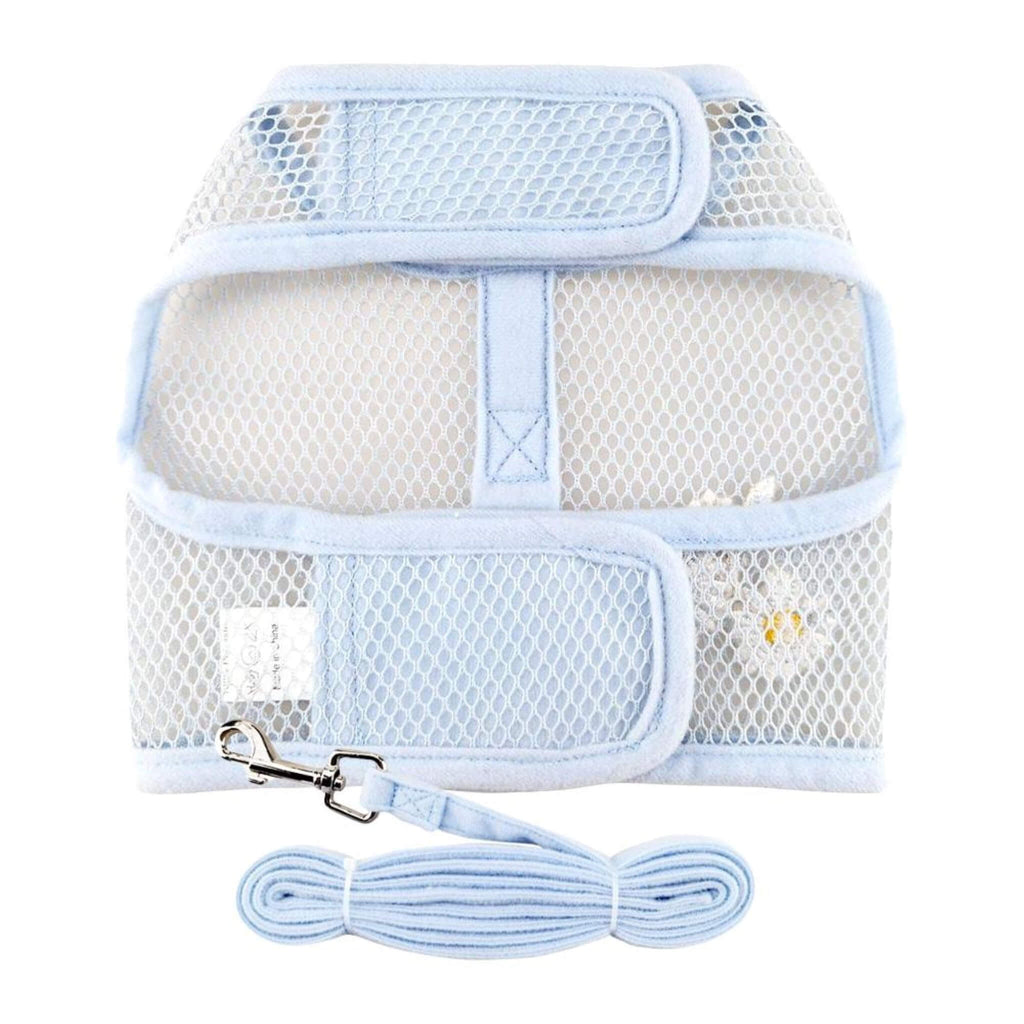 Cool Mesh Dog Harness with Leash - Blue Daisy - underside view