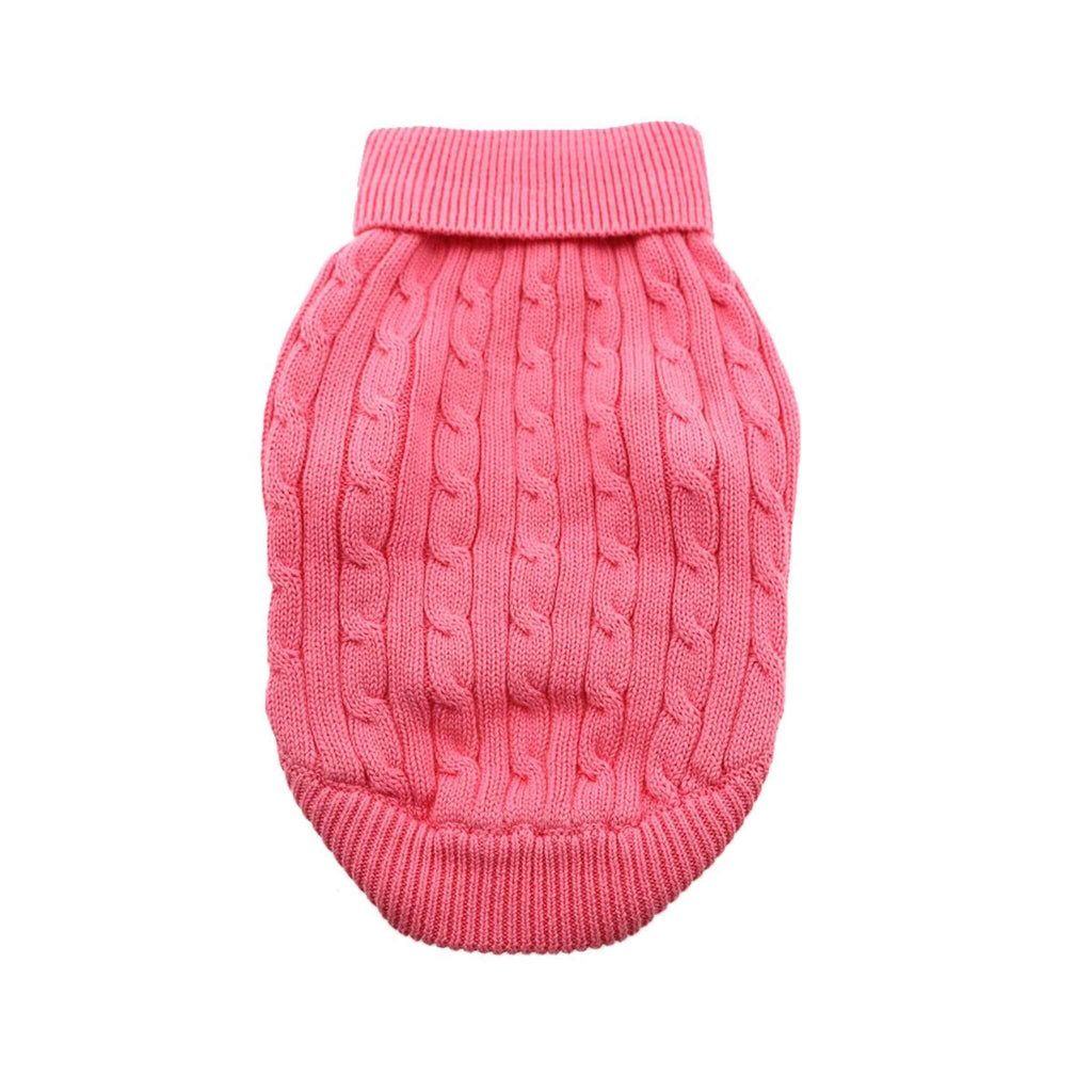 Cotton Cable Knit Dog Sweater in Candy Pink