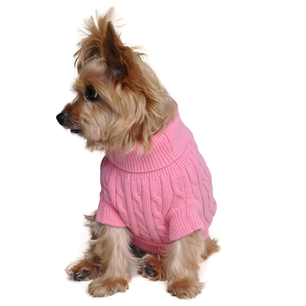 Dog models Combed Cotton Cable Knit Dog Sweater in Candy Pink