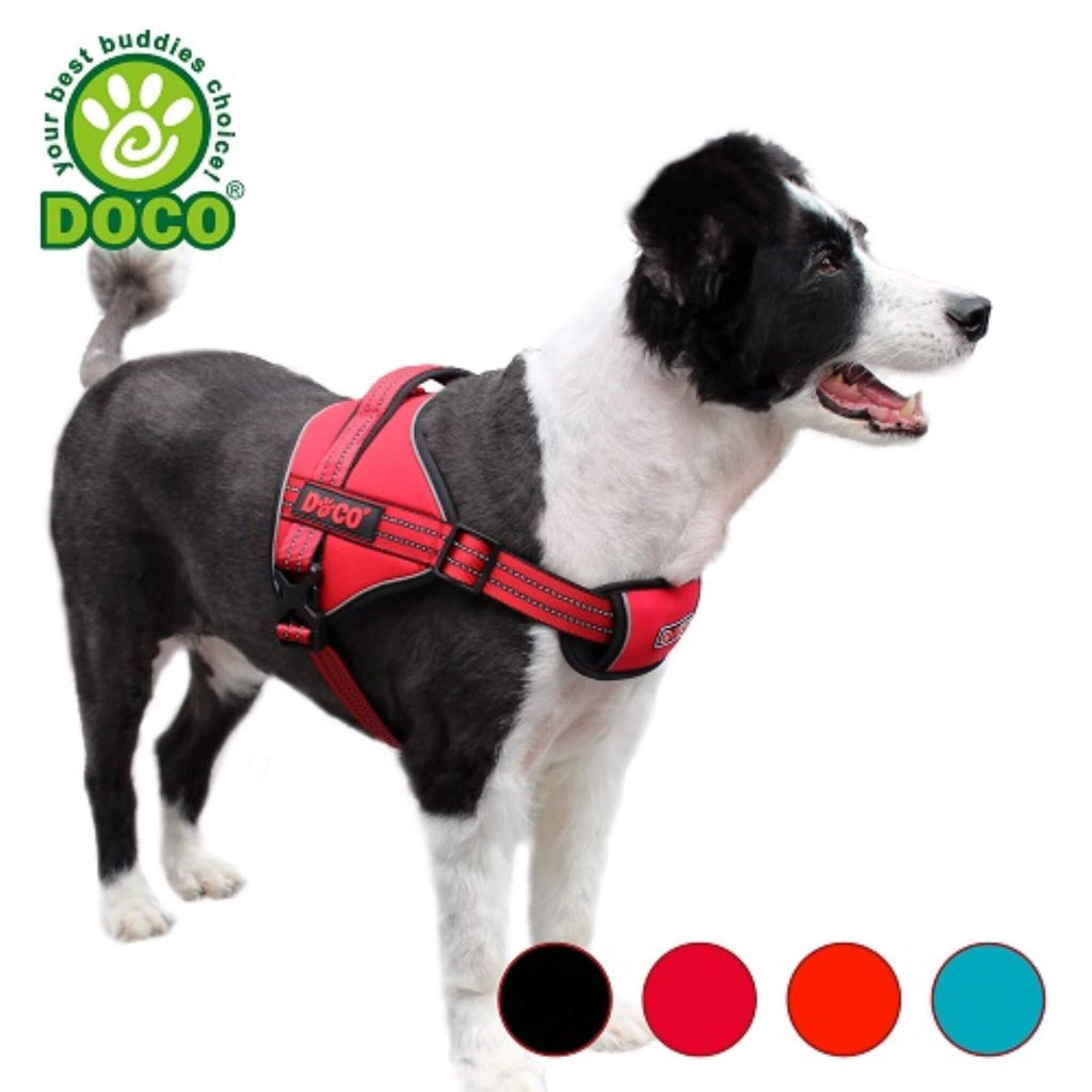 Dog wear DOCO Vertex Power Dog Harness in Red and Color Chart