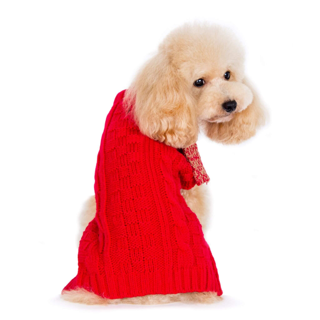 Dog wears Urban Cable Scarf Dog Sweater in Red