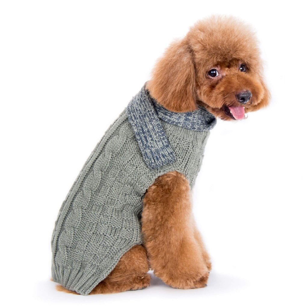 Dog wears Urban Cable Scarf Dog Sweater in Grey