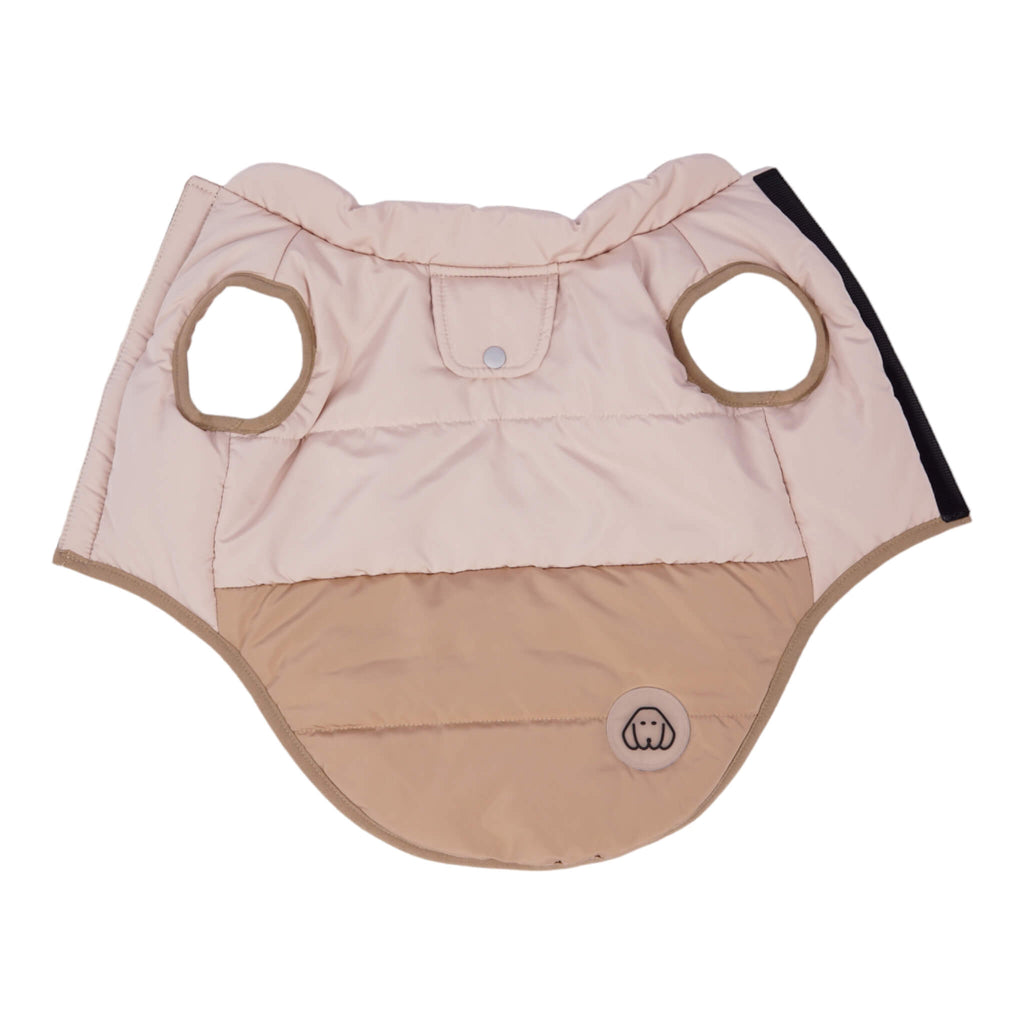 Durham Dog Coat features a two-tone beige design