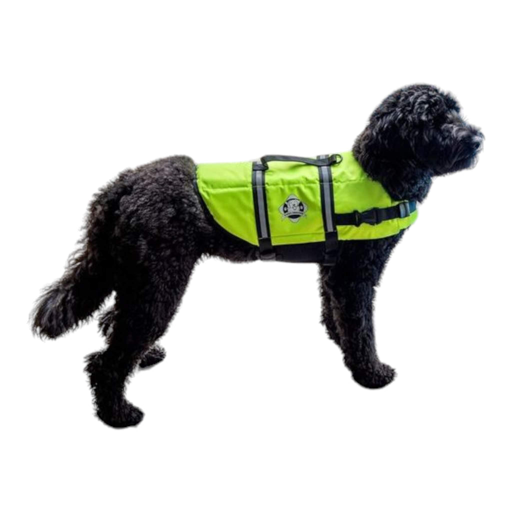 Larger breed dog models Dog Life Jacket by Paws Aboard in Neon Yellow