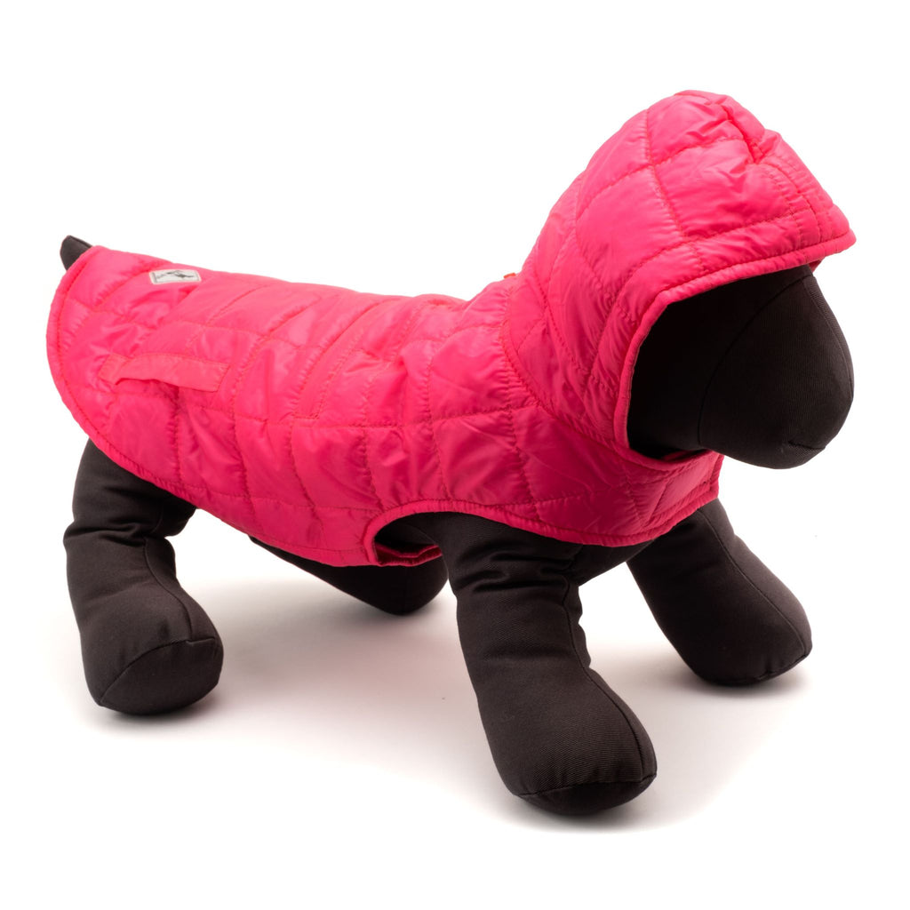 Packable Puffer Dog Jacket in Pink with attached hood