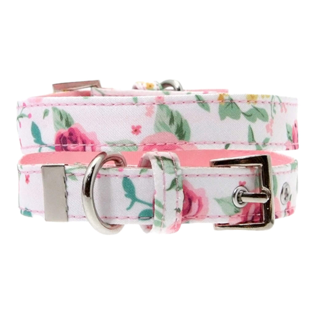 Pink Floral Cascade Fabric Dog Collar - alternative view