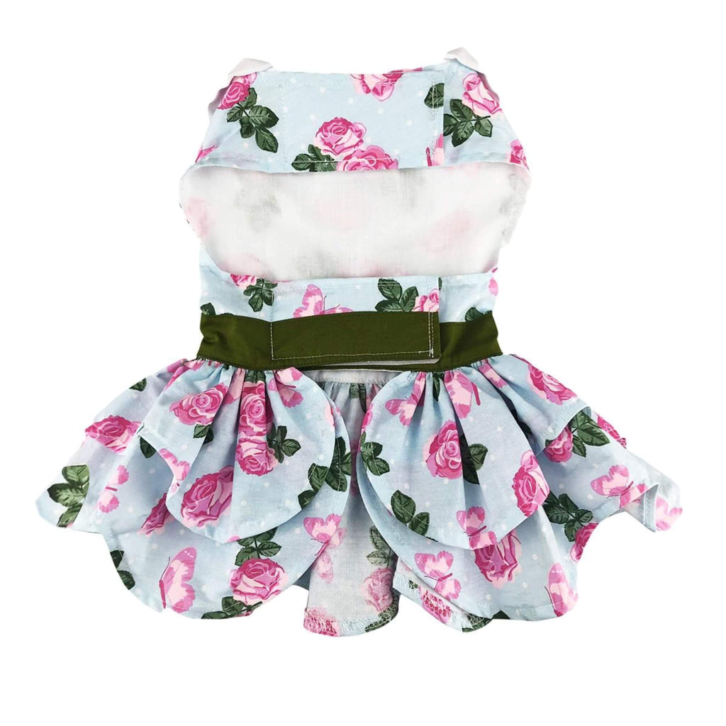 Pink Rose Harness Dog Dress with Matching Leash - underside view