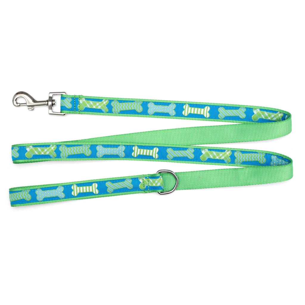 Preppy Bones Dog Leash in Blue - extended view
