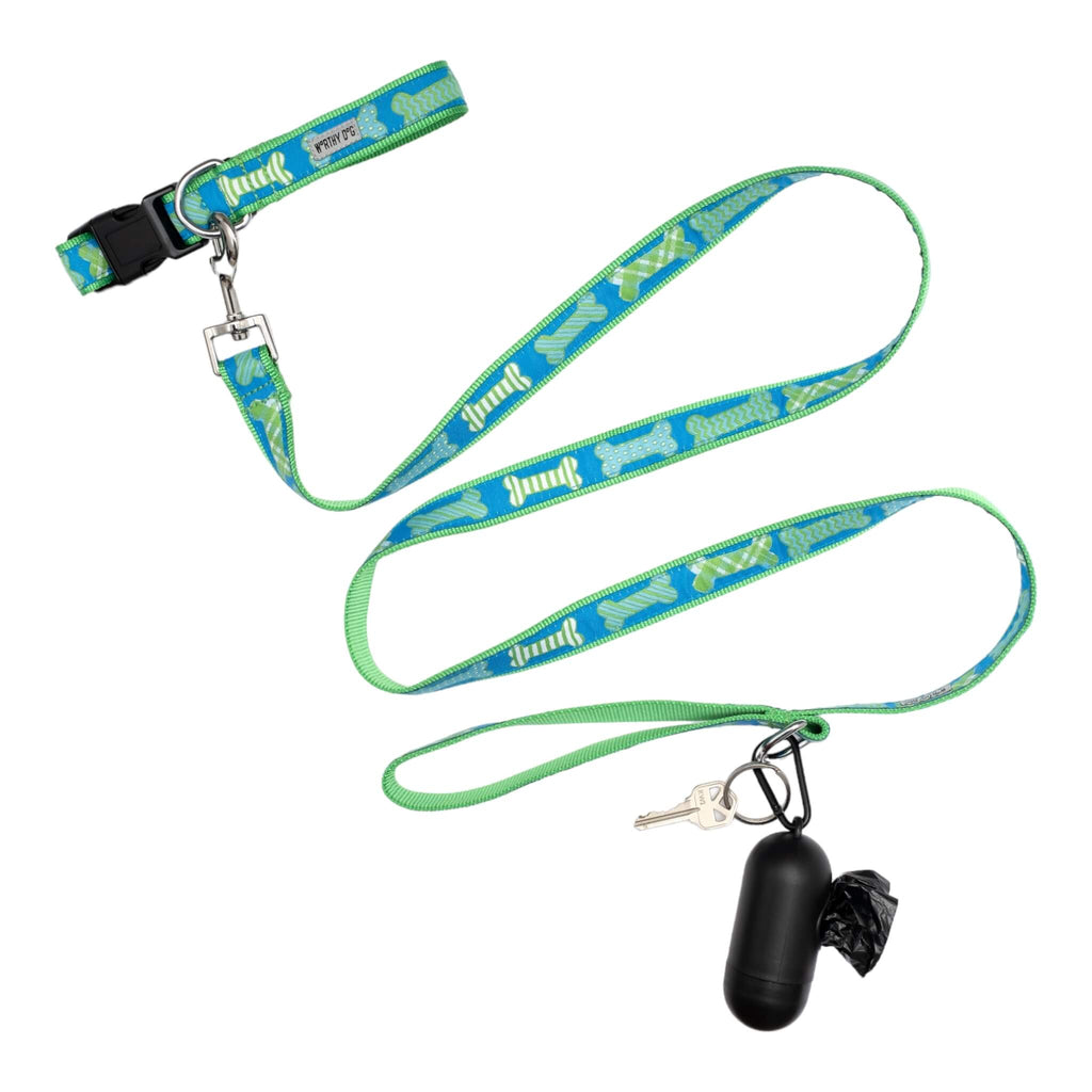 Preppy Bones Dog Leash in Blue - matching accessories sold separately
