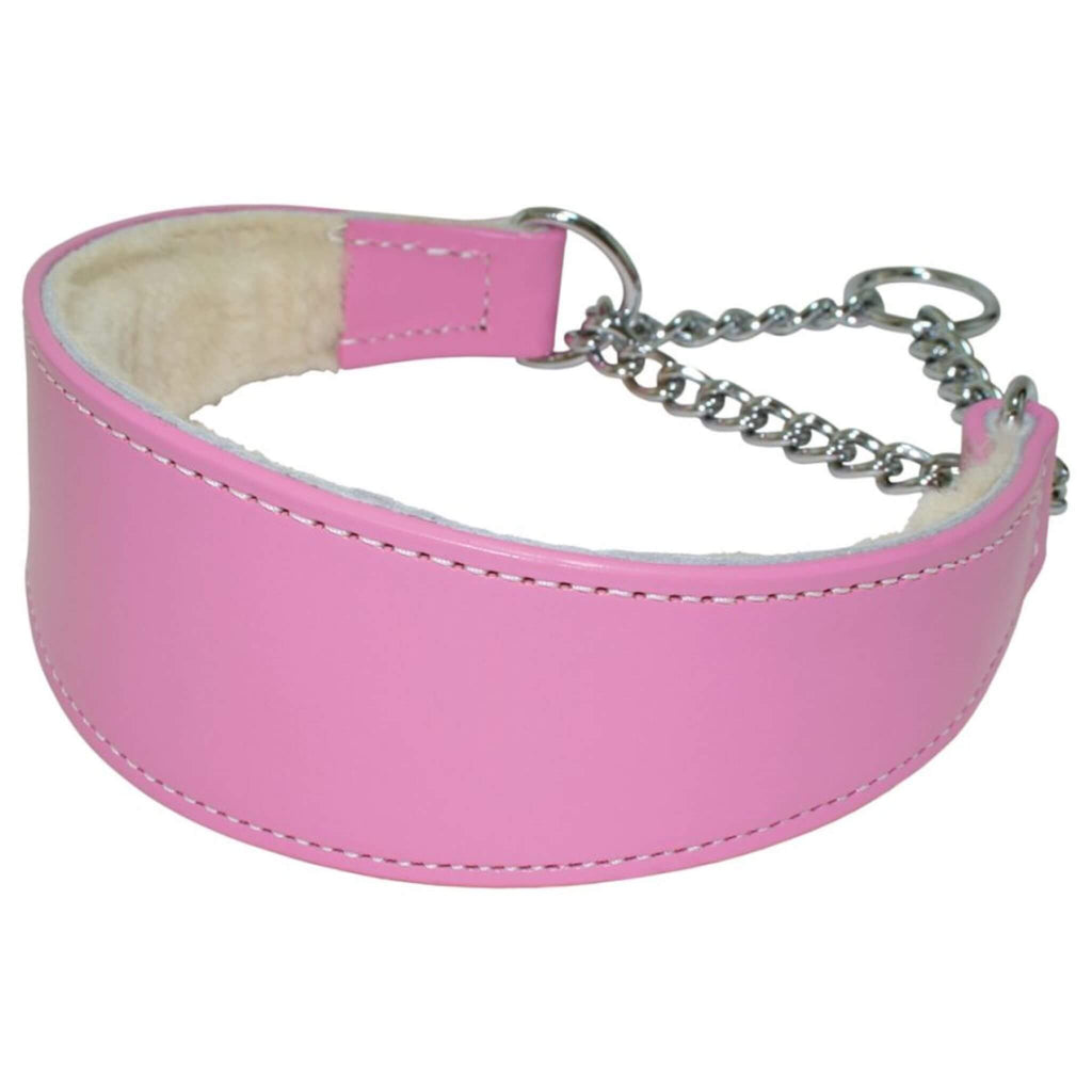 Shearling-Lined Martingale Leather Dog Collar in Pink