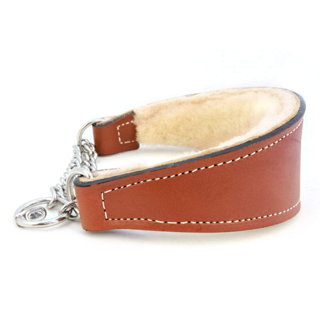 Shearling-Lined Martingale Leather Dog Collar in Tan