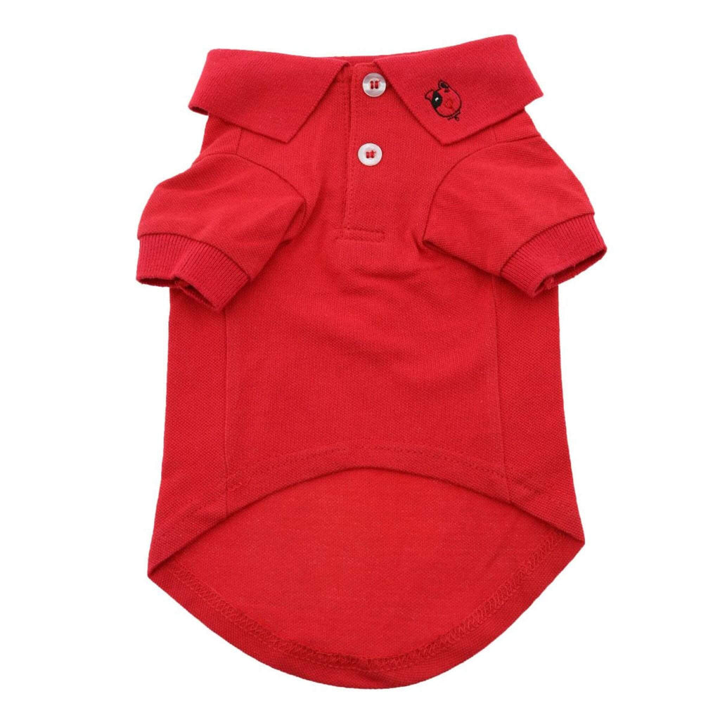 Solid Print Dog Polo Shirt in Flame Scarlet Red with cute embroidery on collar