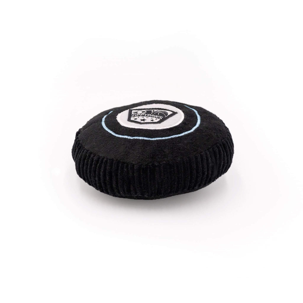 Sportsballz Hockey Puck Plush Dog Toy - side view