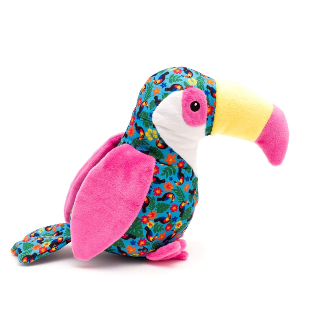 Toucan Tough Dog Toy has a brightly colored rugged outer layer