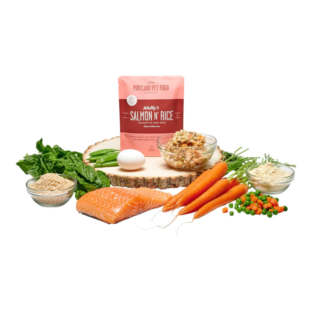 Wally's Salmon n' Rice Homestyle Dog Meal ingredients