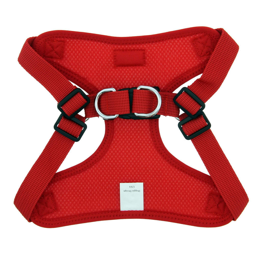 Wrap and Snap Choke Free Dog Harness in Flame Red features double D-rings
