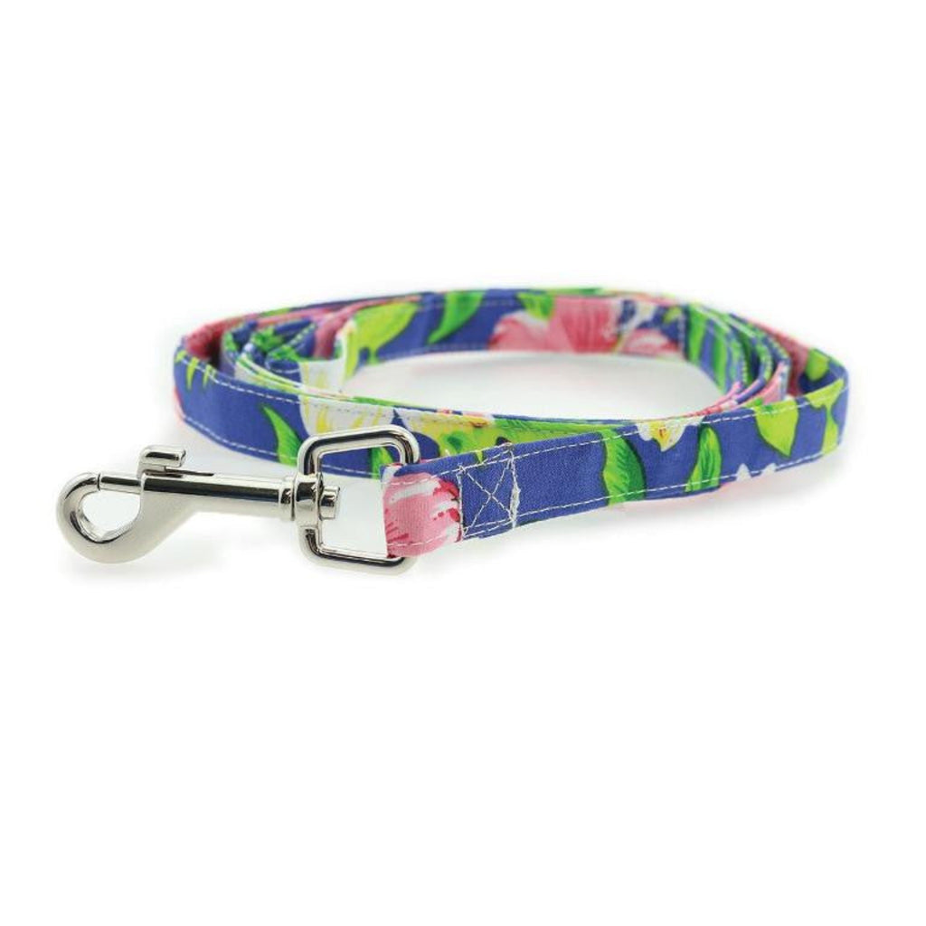 The matching leash for the Blue Lagoon Hawaiian Hibiscus Dog Dress