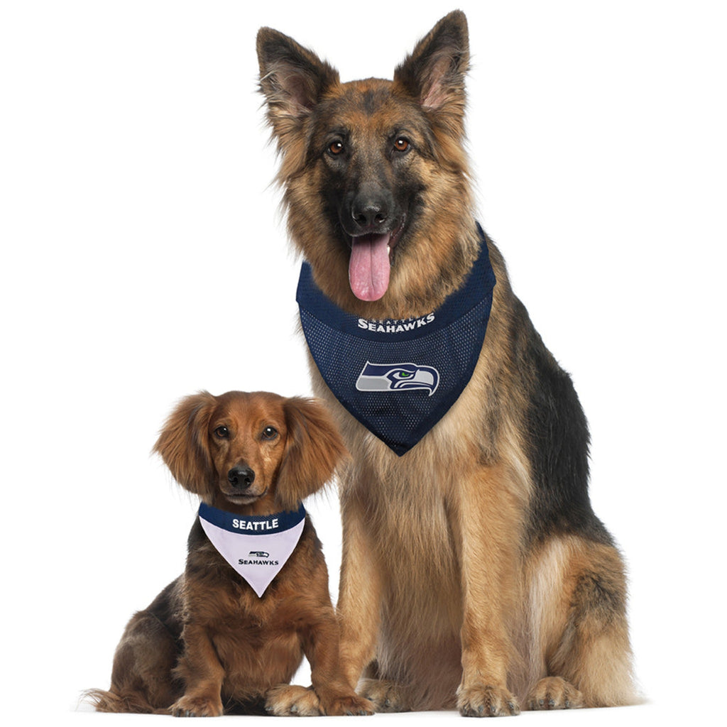 Dachshund and German Shepherd look great in their Seattle Seahawks Reversible Bandanas