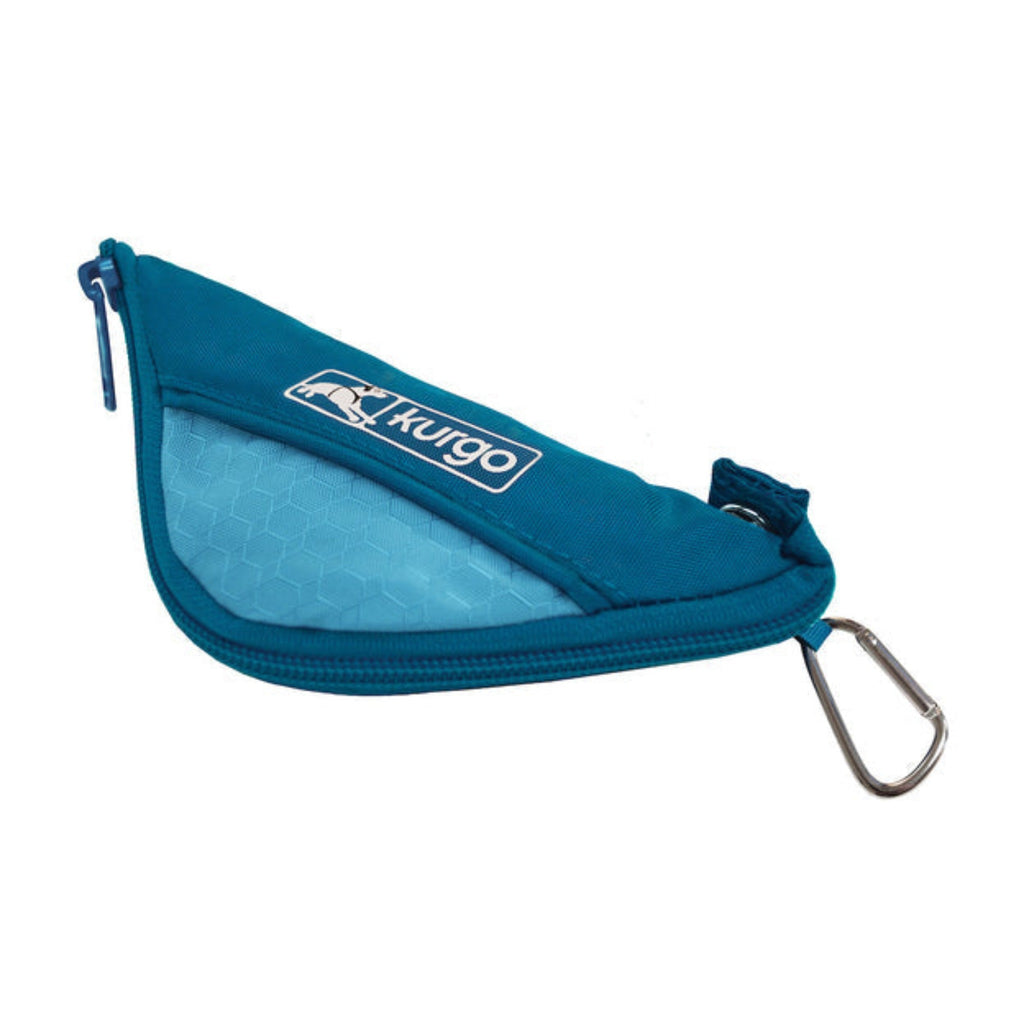 Folded up Kurgo Zippy Portable Dog Bowl in Blue