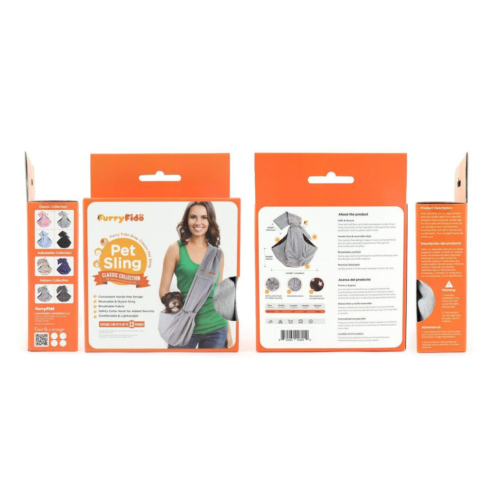 Furry Fido Classic Grey Pet Sling packaging