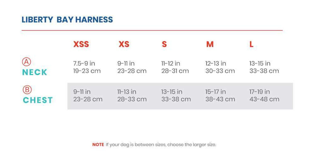 Liberty Bay Dog Harness Size Chart