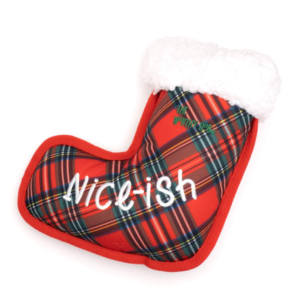 Nice-ish Tartan Christmas Stocking Plush Dog Toy