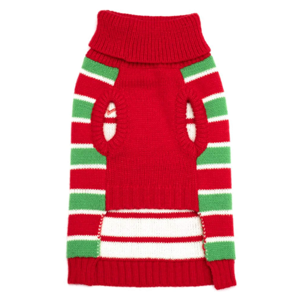 Red and Green Striped Santa Dog Sweater - Underside View