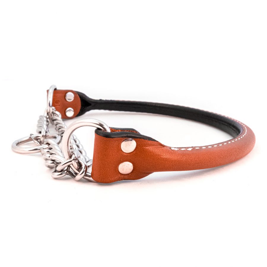 Rolled Leather Martingale Dog Collar in Tan
