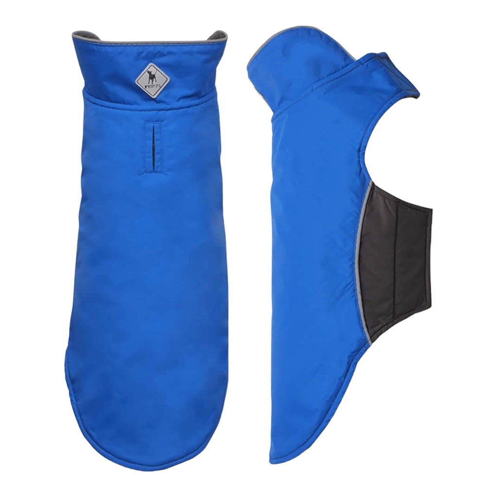 Royal Blue Apex All-Weather Dog Jacket - back and side views