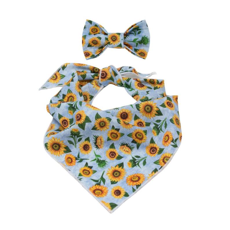 sunflower dog bandana with matching bow tie