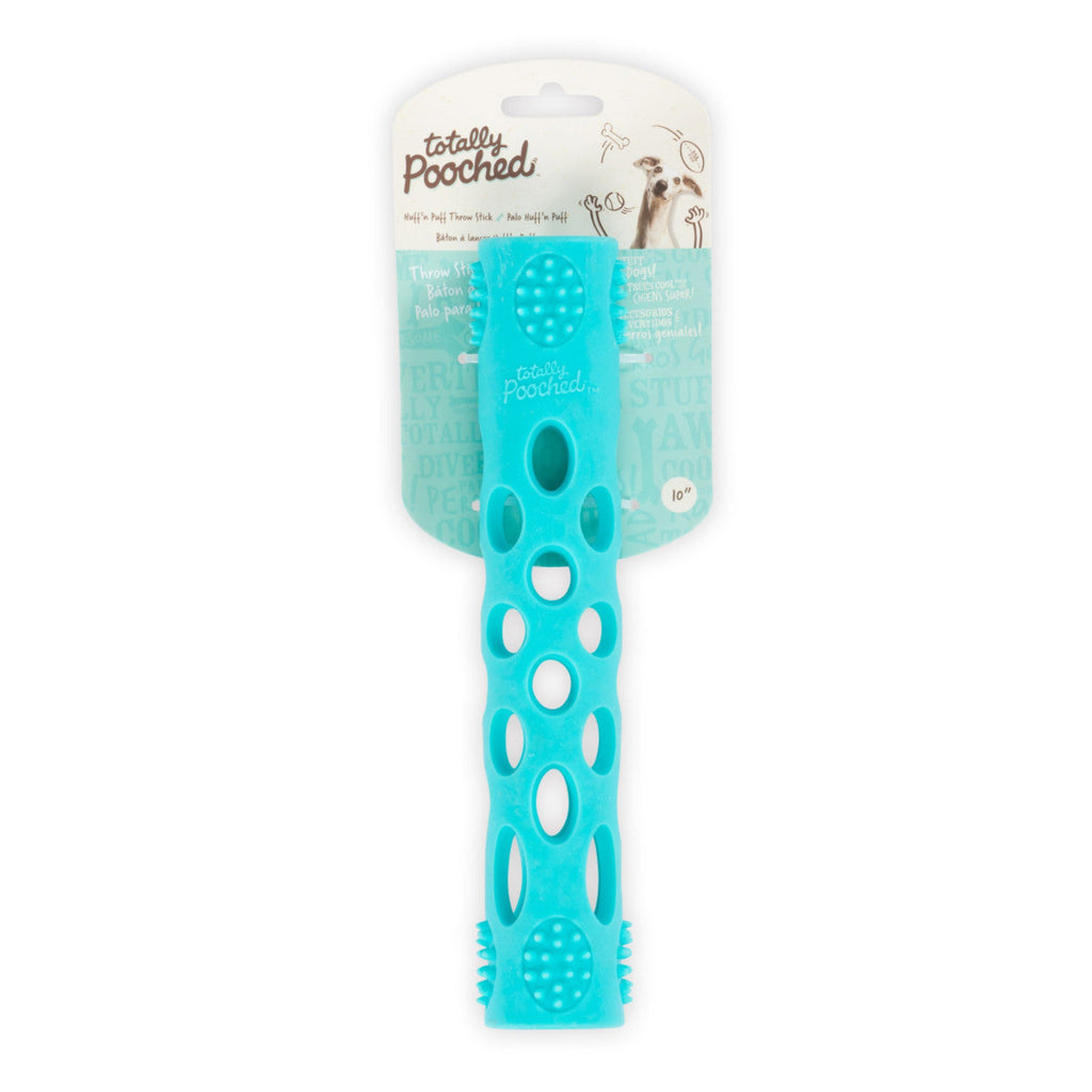 Totally Pooched Huff 'N Tuff Rubber Fetch Stick with packaging - Blue