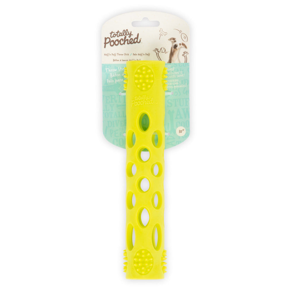 Totally Pooched Huff 'N Tuff Rubber Fetch Stick with packaging - Green