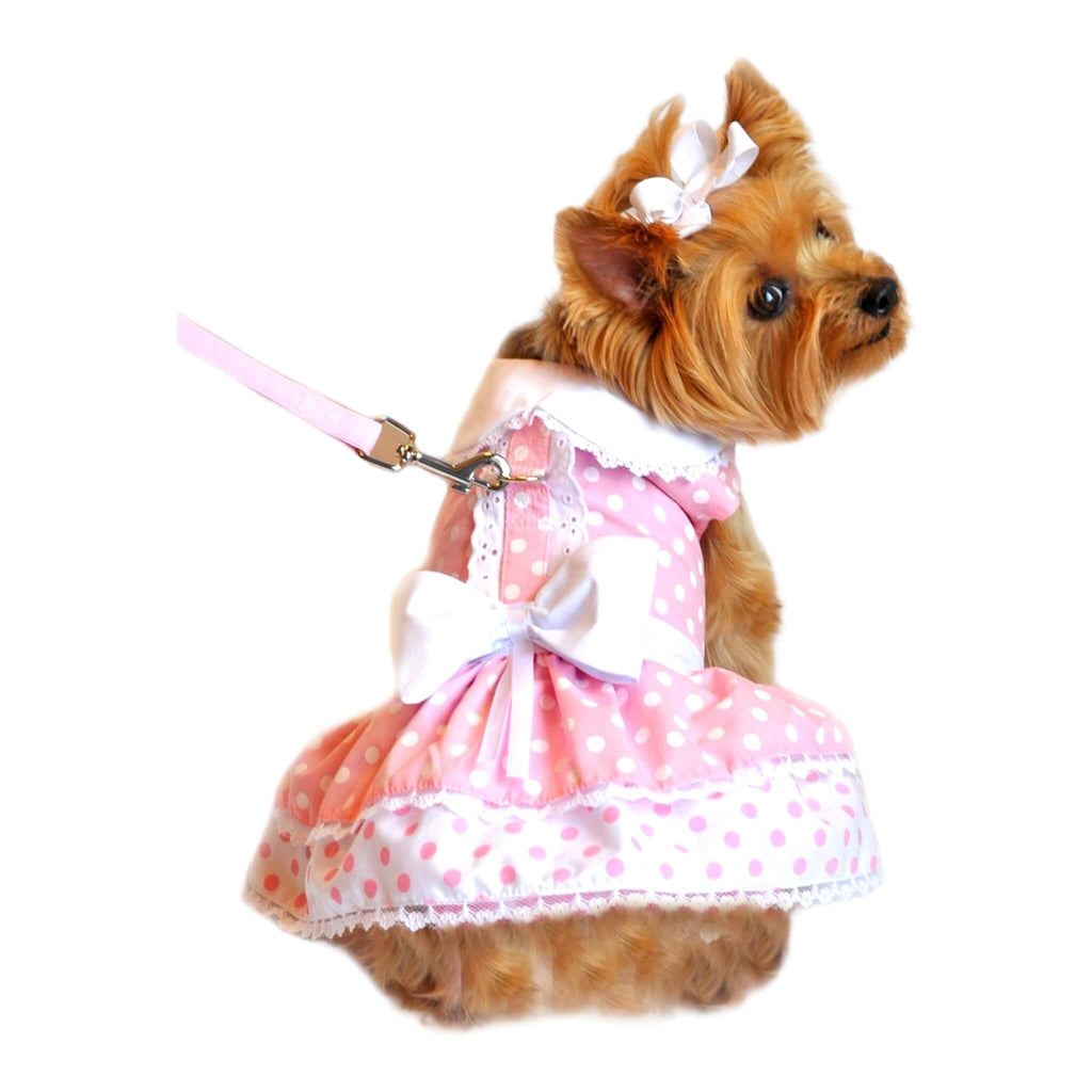 Yorkie Models Doggie Design Polka Dot and Lace Dog Harness Dress